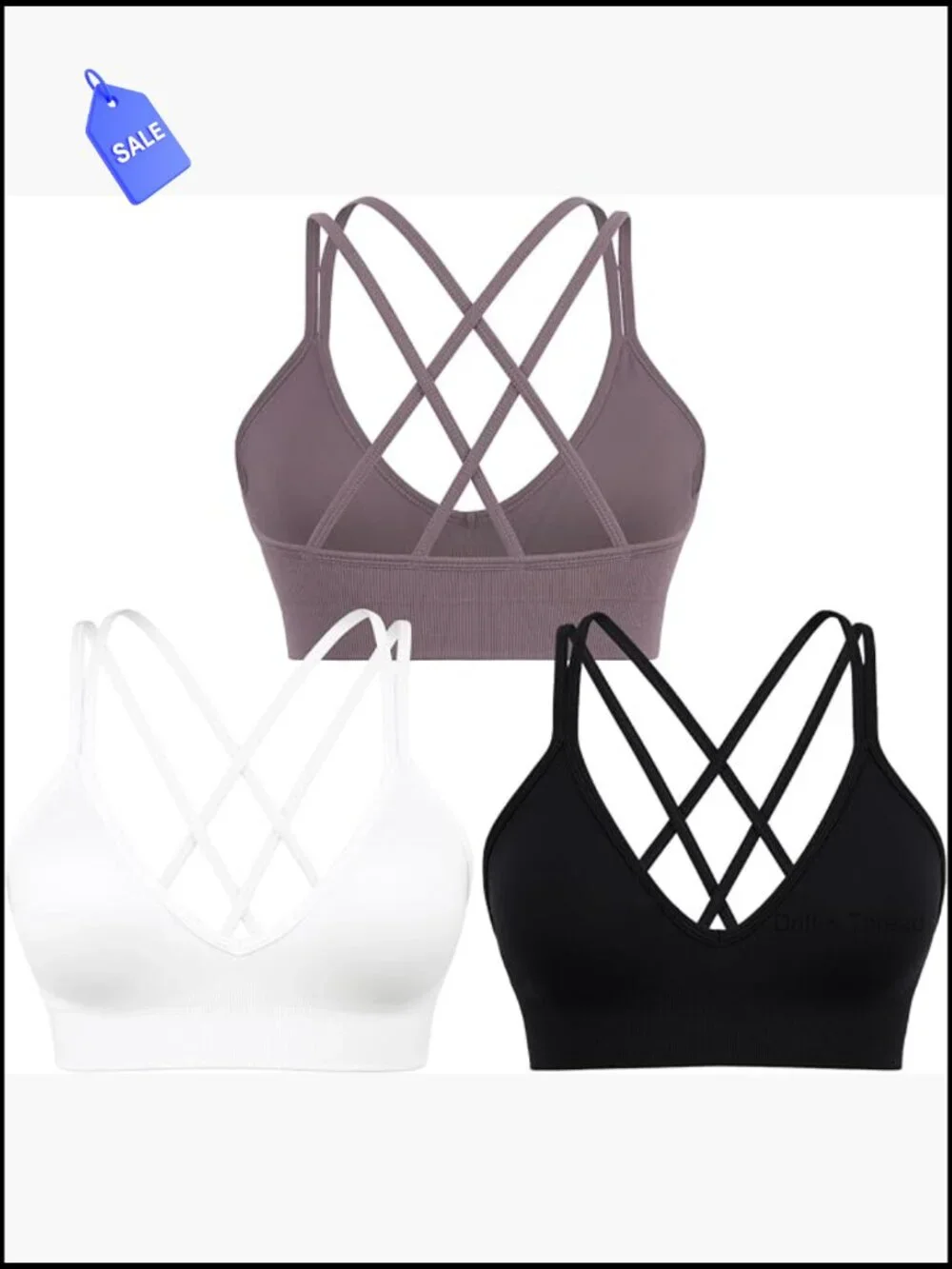 V-Neck Strappy Criss Cross Yoga Bra Padded Medium Support Sport Bras 3 Pack